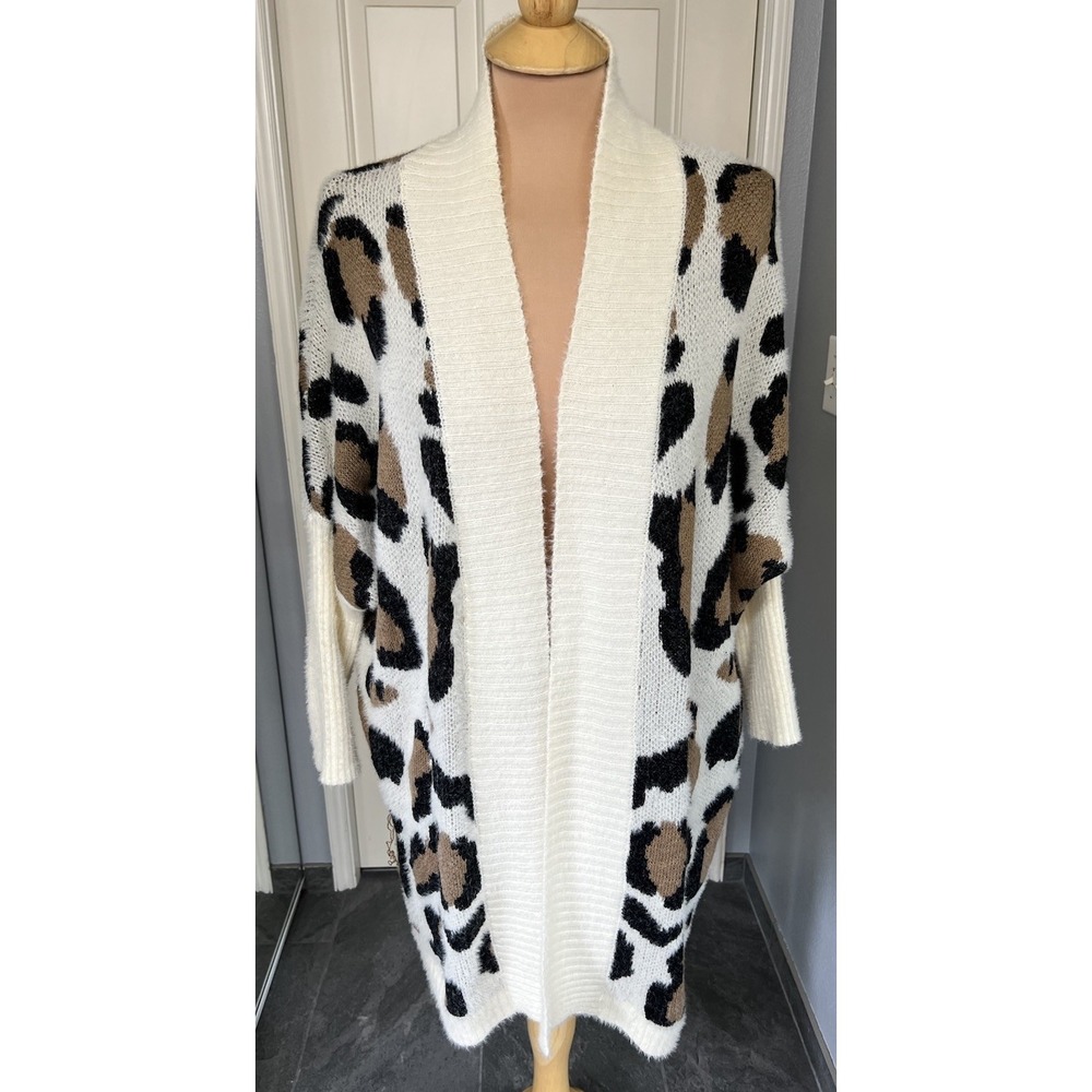 Animal Leopard Print Cozy Long‎ Line Cardigan Sweater Soft Comfy